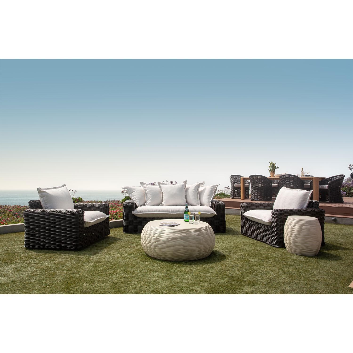 Dune 44 Inch Cream GFRC Round Coffee Table by Sunset West - W/ Patio Furniture (Not Included) - Lifestyle thumbnail