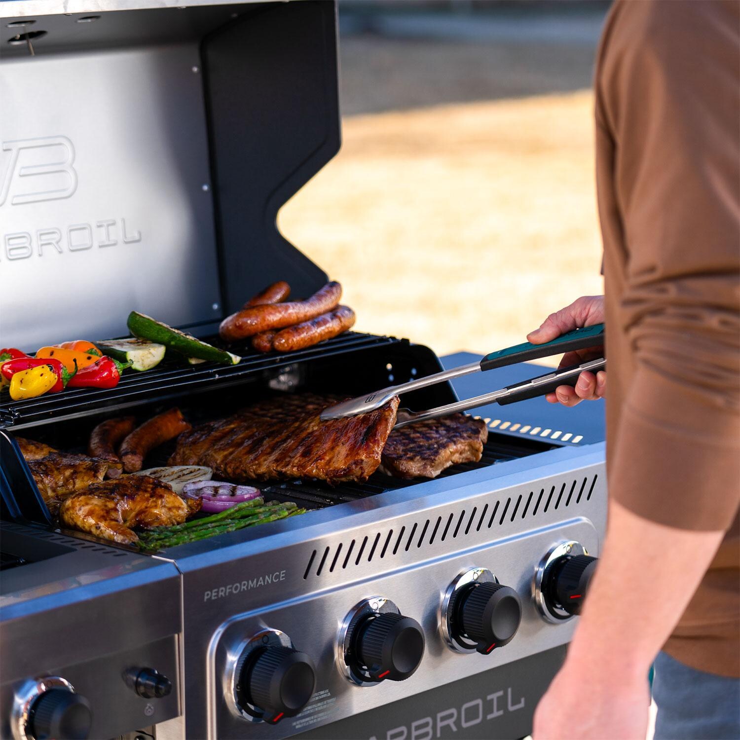 Charbroil 463349025 Performance Series 4-Burner Propane Grill A-Frame Cart - Grey & Stainless Steel - Grilling Food - Lifestyle thumbnail