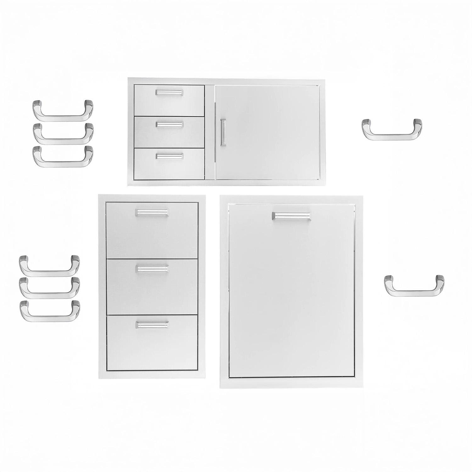 BBQGuys Signature 3 Pc 39-in Door & Triple Drawer Combo, Triple Drawer, & Double Trash Bin Outdoor Kitchen Storage Package