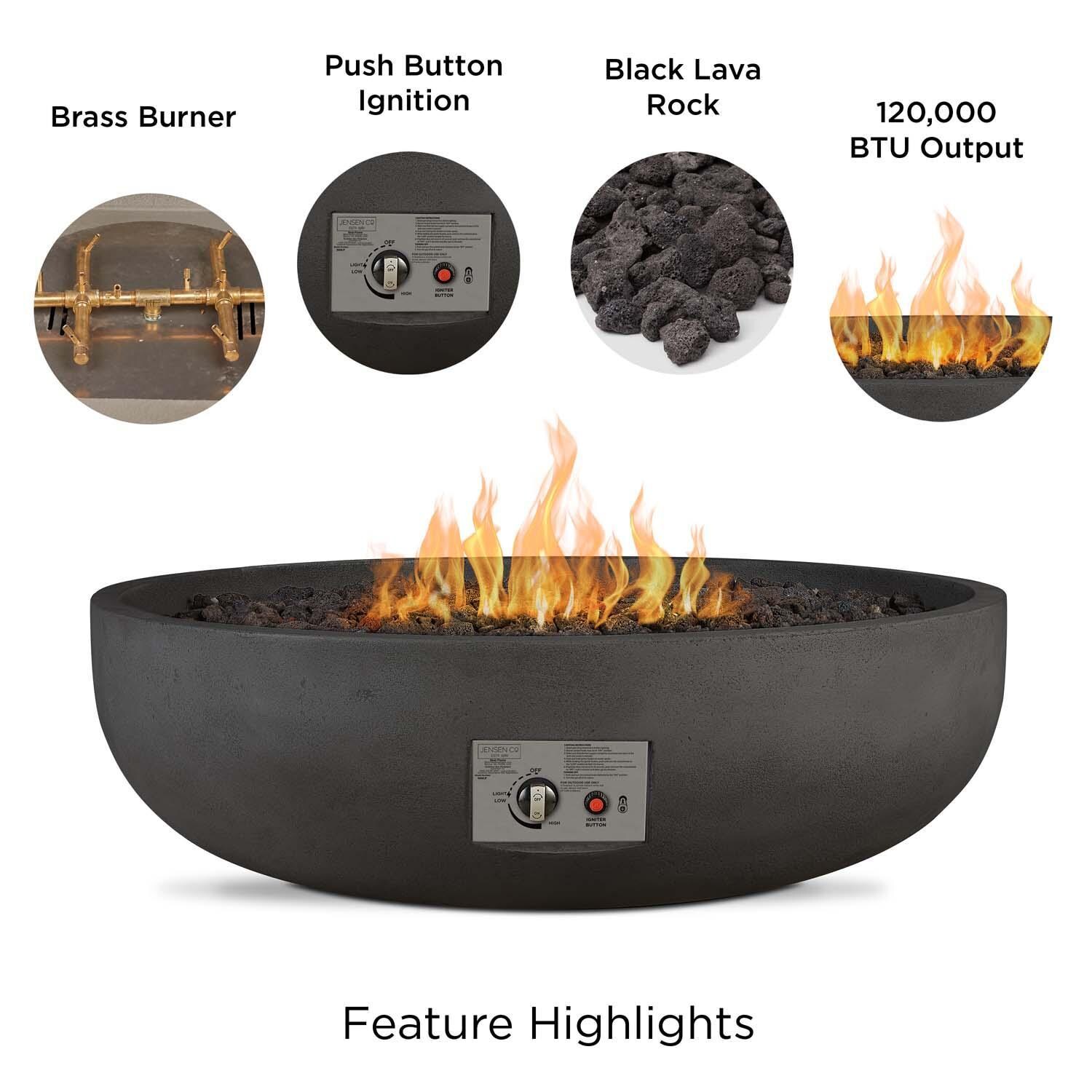 Grand Lake 48 Inch Round Concrete Natural Gas Fire Bowl in Gray by BBQGuys Signature - Features thumbnail