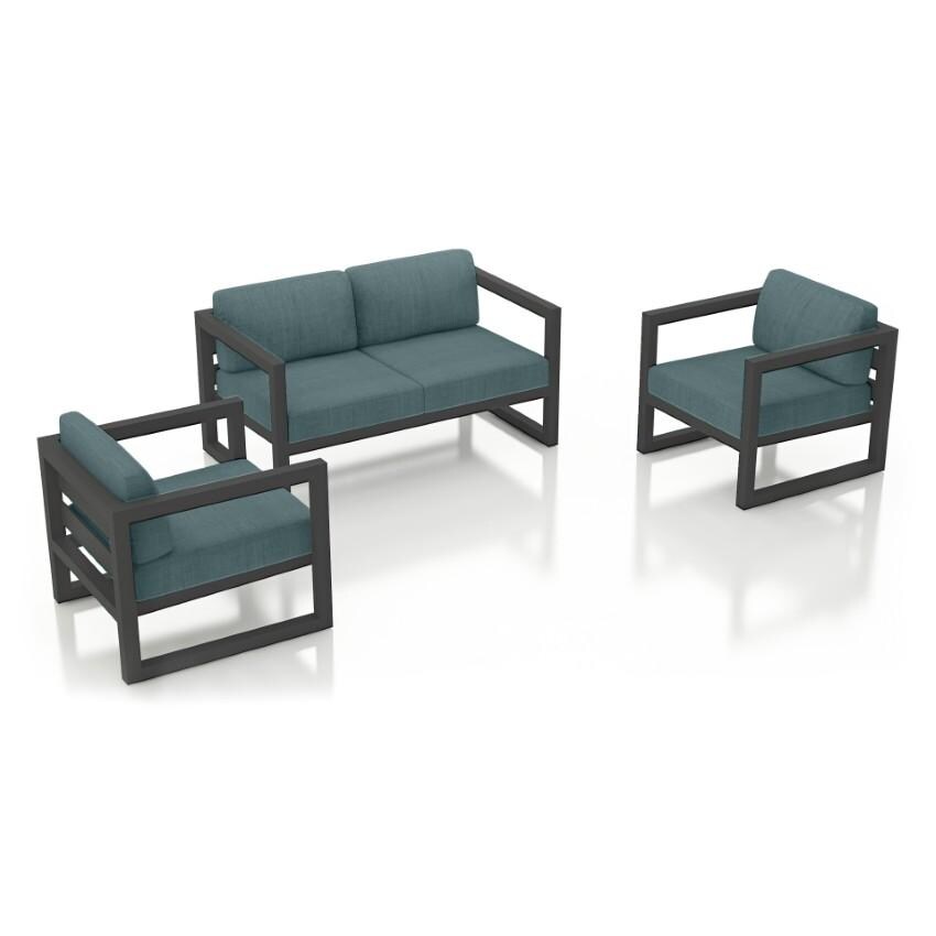 Misty Cove 3 Piece Seating Set in Slate w/Loveseat & Cast Lagoon Cushions by Lakeview - White Background thumbnail