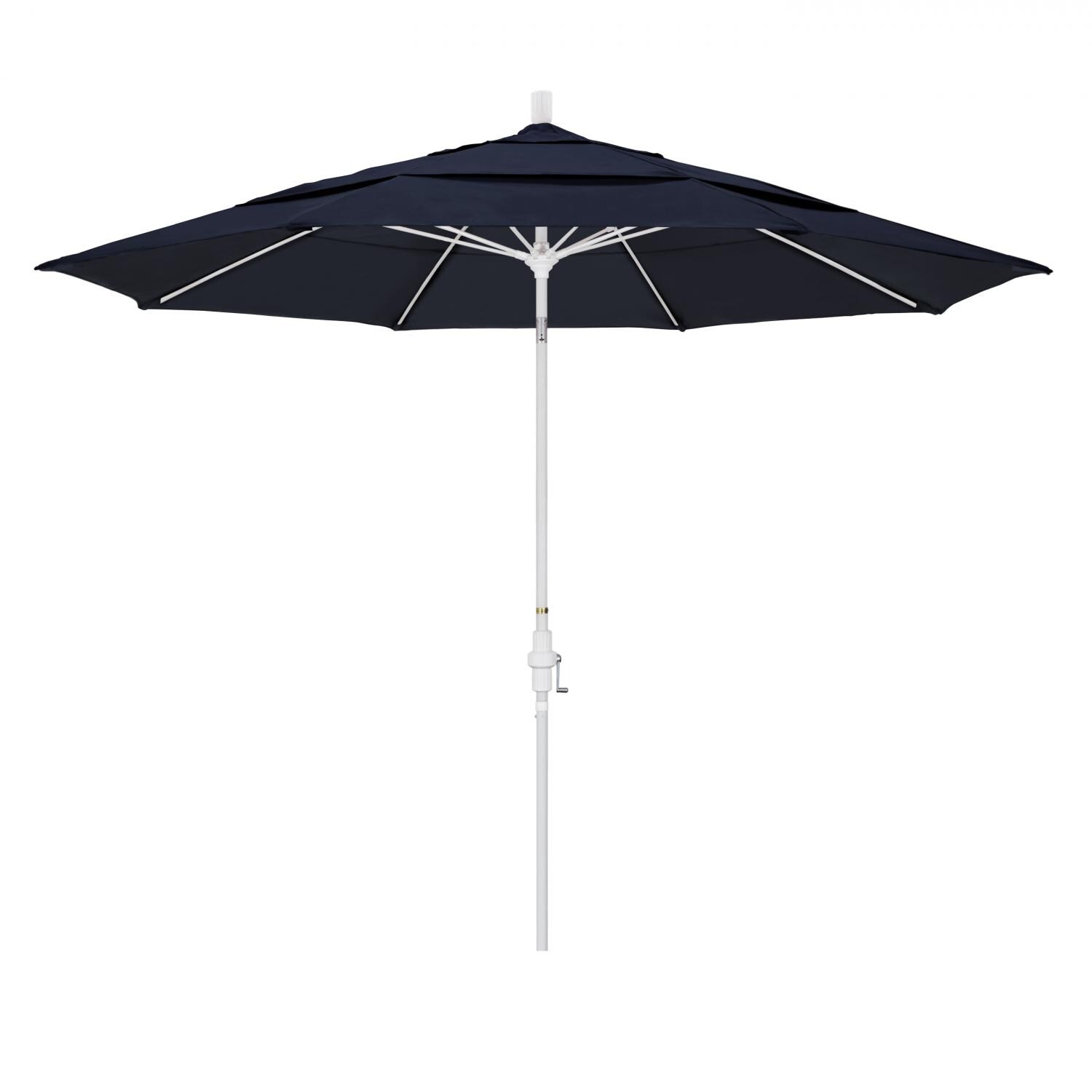 California Umbrella 11 Ft. Octagonal Aluminum Collar Tilt Patio Umbrella W/ Crank Lift & Fiberglass Ribs - Matted White Frame / Sunbrella Canvas Navy Canopy