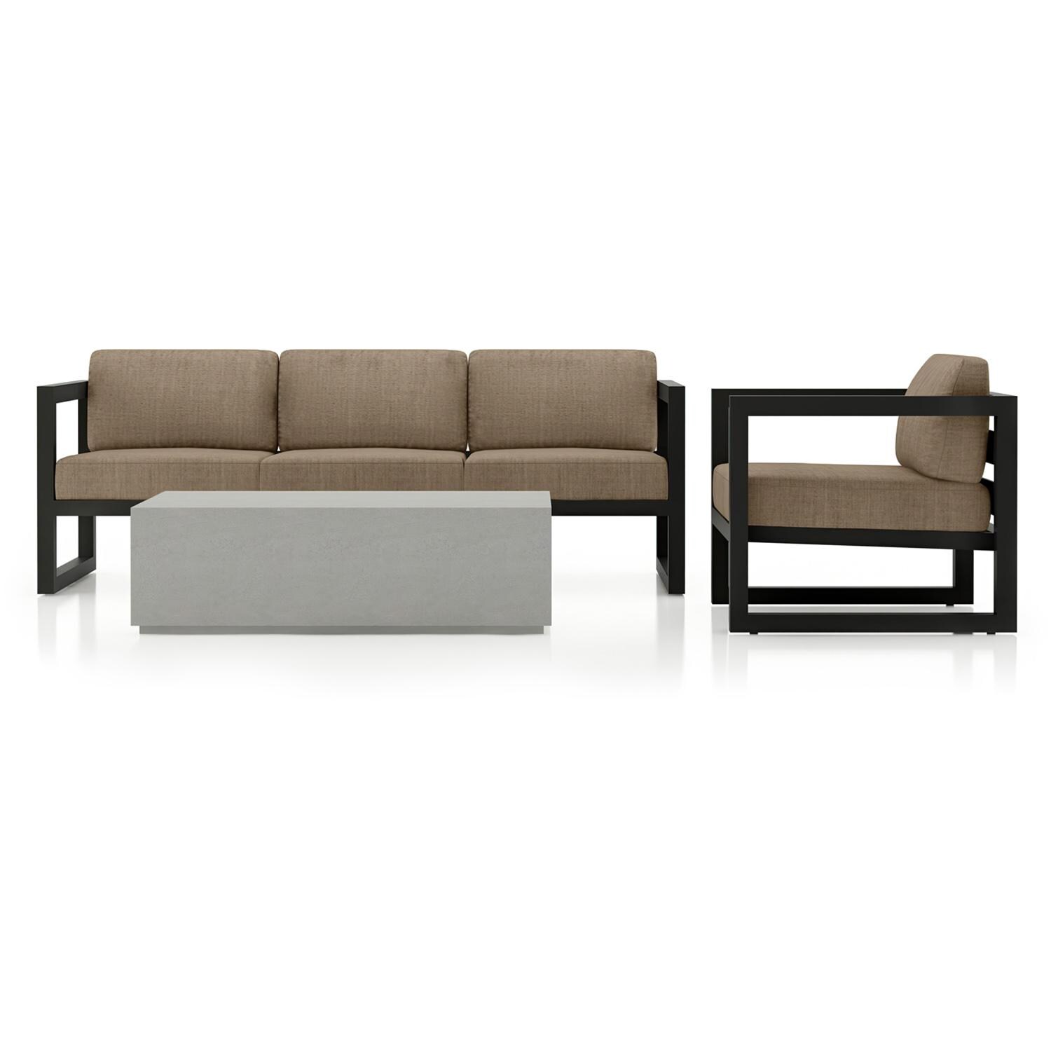 Lakeview MSTYMAS-BK-3SS-HB Misty Cove 3 Pc Aluminum Seating Set in Black w/Mason Coffee Table & Heather Beige Cushions by Lakeview Outdoor Designs - Set - White Background thumbnail