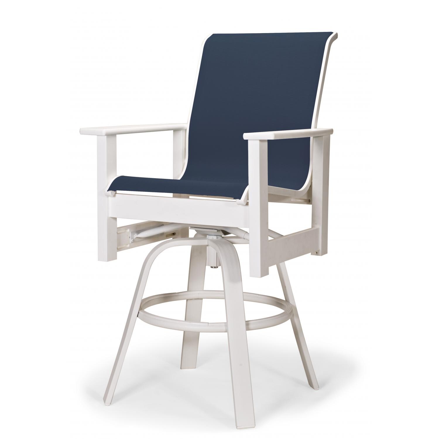 Leeward MGP Outdoor Counter Height Swivel Bar Stool With Sling Seating By Telescope Casual - Textured Snow/Navy