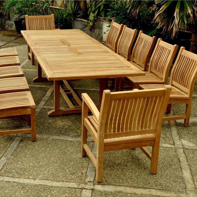 Valencia Sahara 13 Piece Teak Patio Dining Set W/ 79 X 43 Inch Rectangular Double Extension Table By Anderson Teak