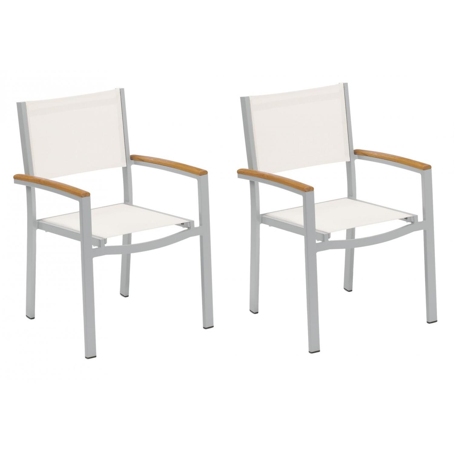 Travira 2 Piece Aluminum Dining Arm Chair Set W/ Natural Sling & Teak Arm Caps By Oxford Garden 