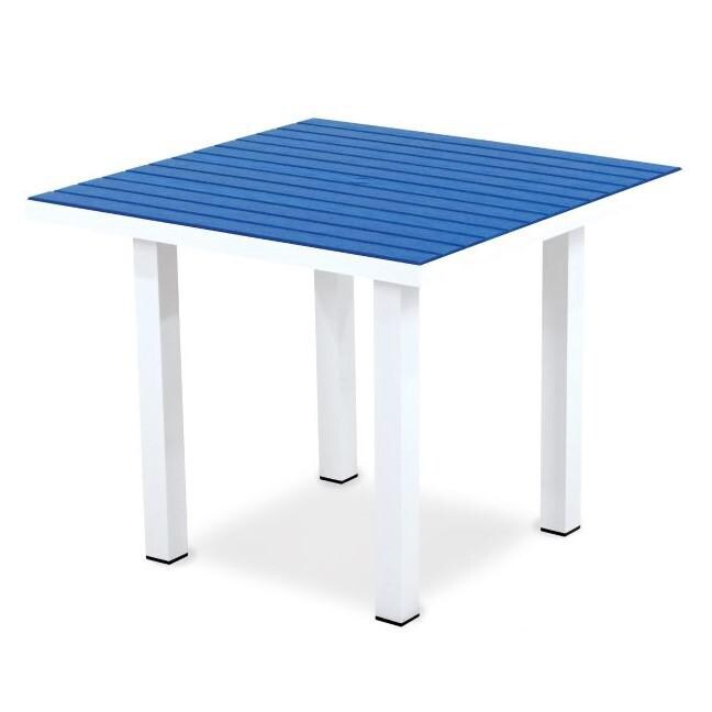 POLYWOOD Euro 36-Inch Square Aluminum Patio Dining Table - Satin White Frame and Pacific Blue Slats thumbnail