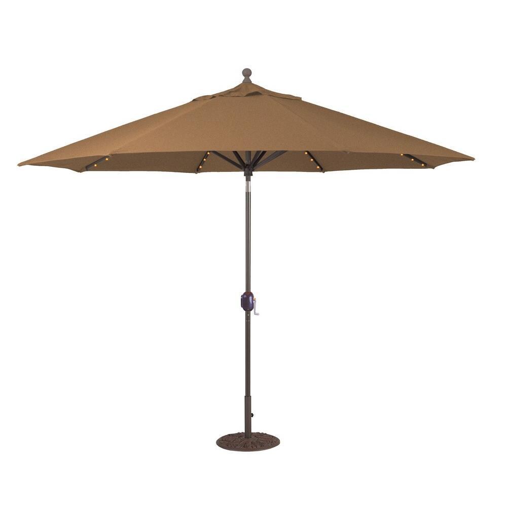 Galtech 11 Ft. Lighted Octagonal Aluminum Patio Market Umbrella W/ Crank Lift And Auto Tilt - Antique Bronze Frame W/ Teak Sunbrella (Umbrella Base Not Included) thumbnail