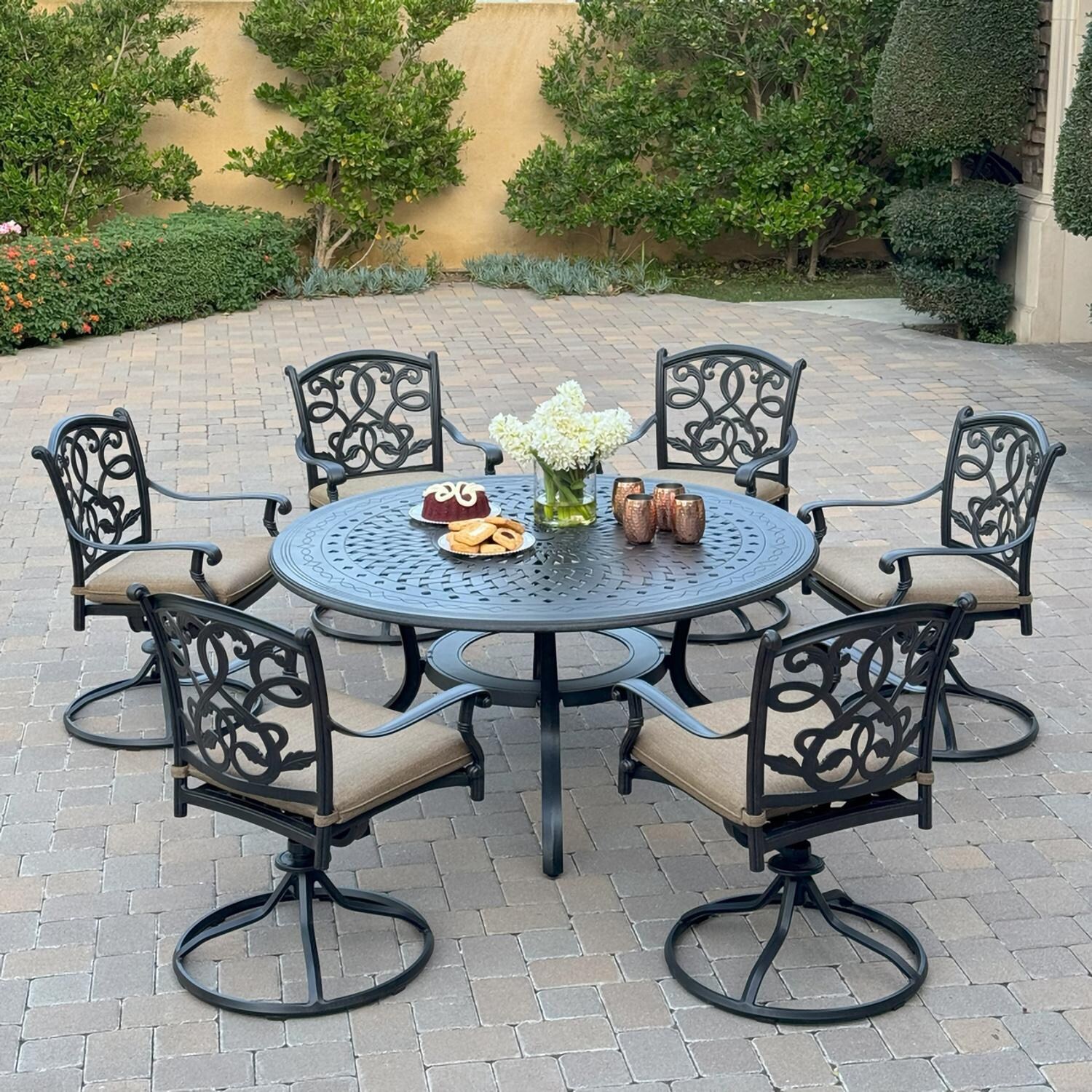 Darlee B/DL2052-7PCAR-26D Santa Monica 7 Pc Cast Aluminum Dining Set in Antique Bronze - Set - Lifestyle thumbnail