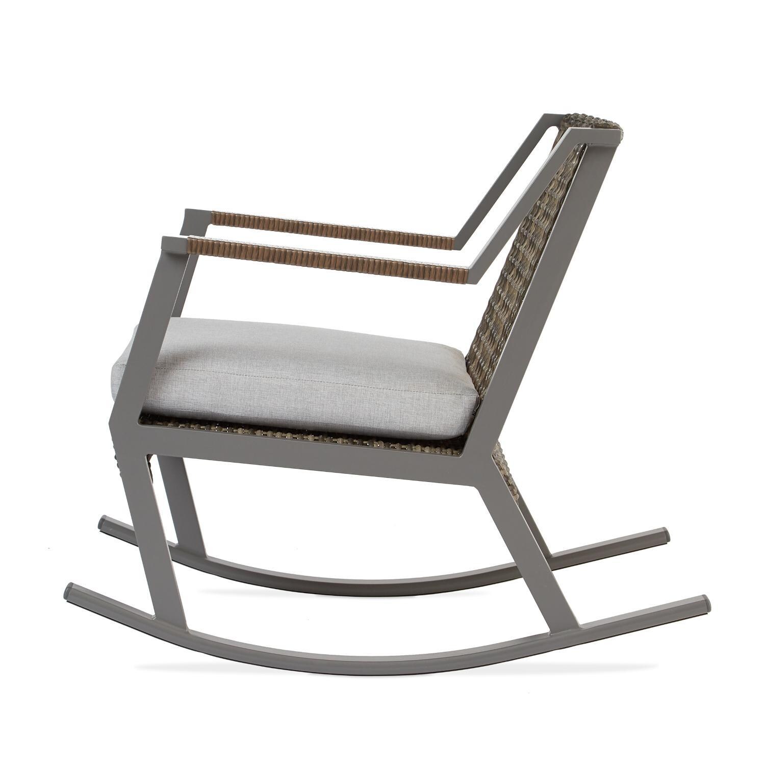 Lakeview Rustic Bay Gray 2 Piece Aluminum Rocker Chair Set - Side View - White Background thumbnail