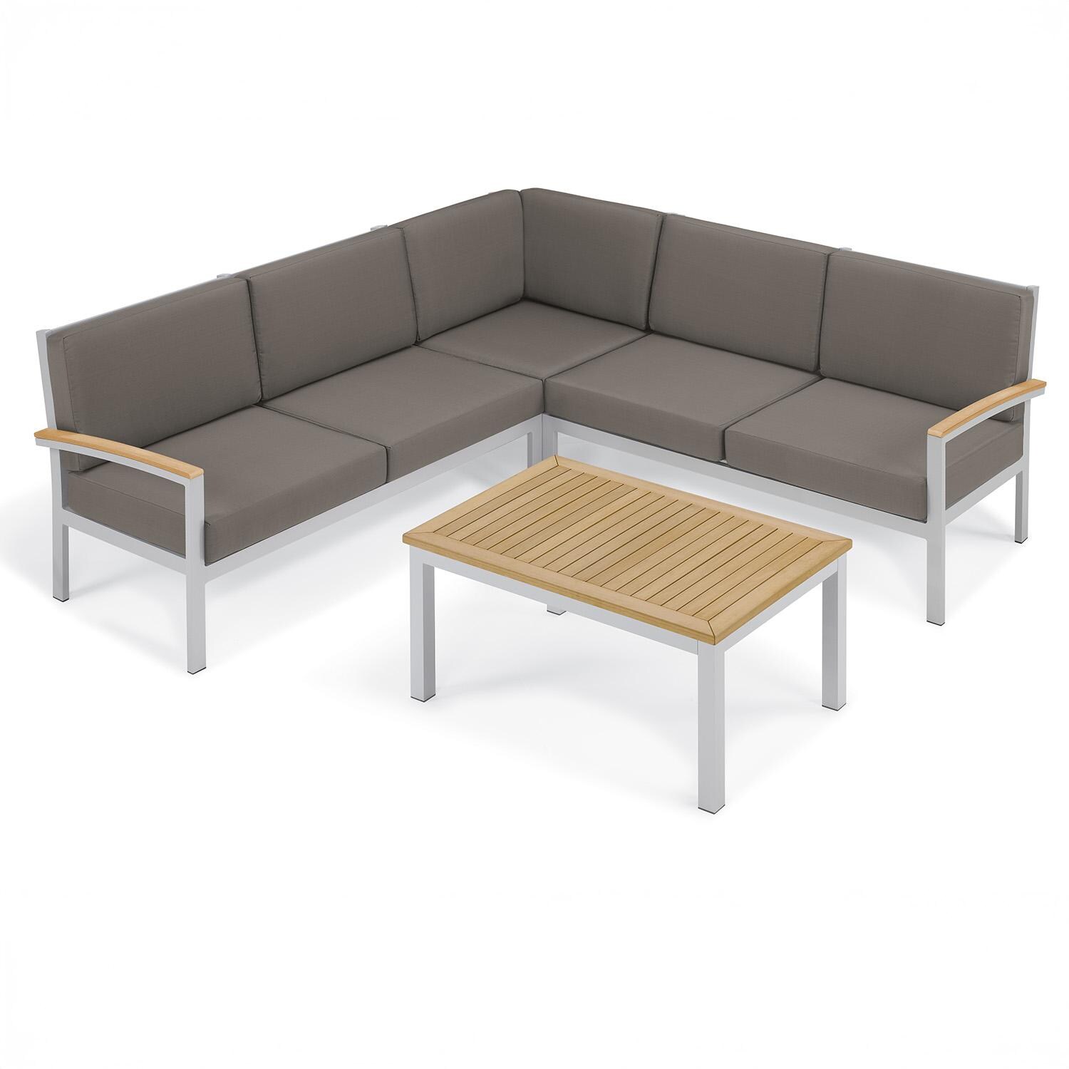 Travira 4 Pc Aluminum Seating Set w/ Coffee Table in Natural Tekwood by Oxford Garden