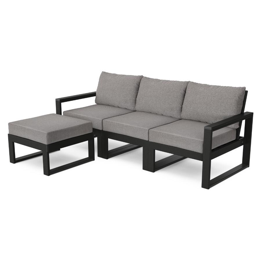 POLYWOOD EDGE 4-Piece Modular Deep Seating Set with Ottoman in Black / Grey Mist thumbnail