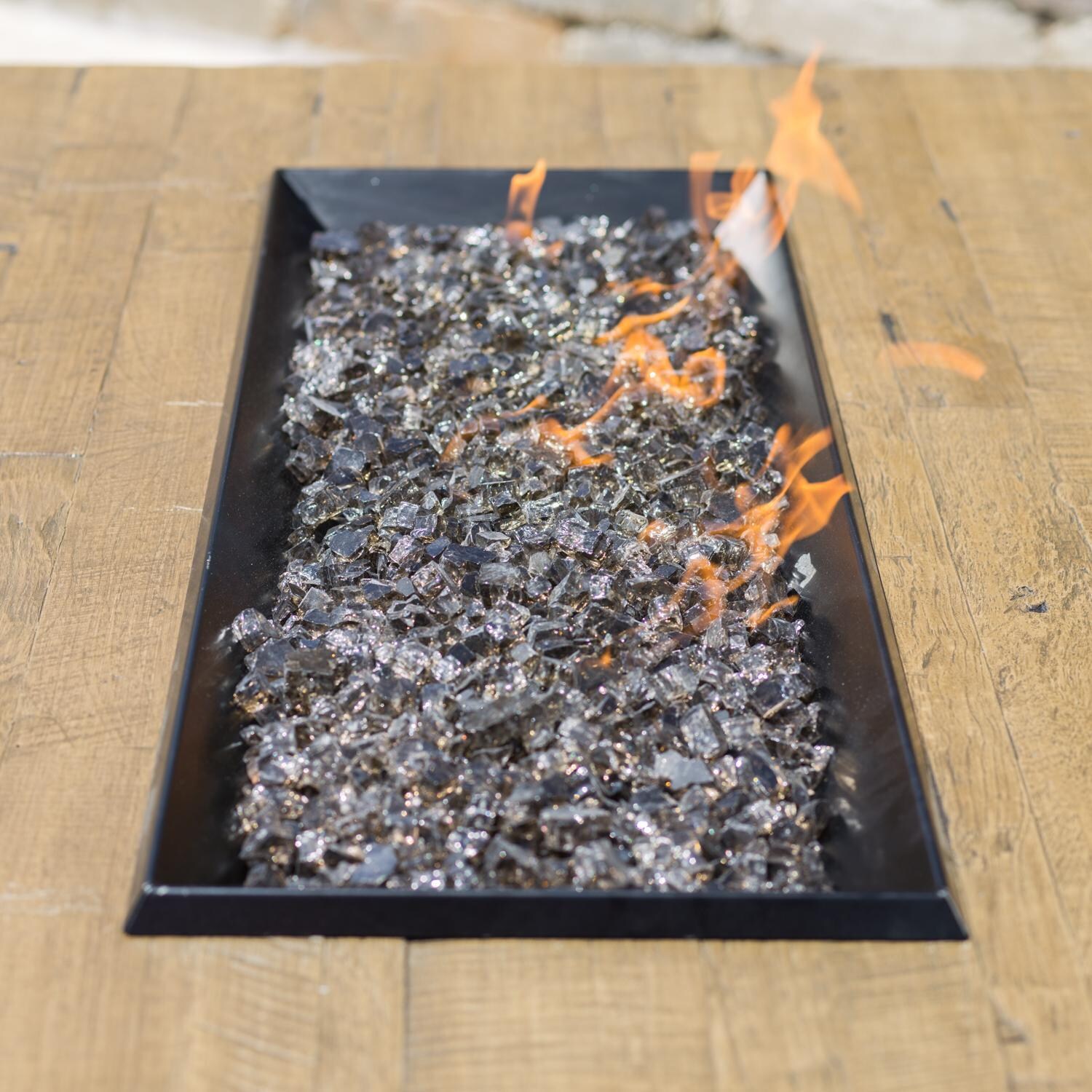 American Fyre Designs 635-BA-FO-V4NC Cosmopolitan 54-Inch French Barrel Oak Natural Gas Rectangular Firetable - French Oak - Fire Detail thumbnail