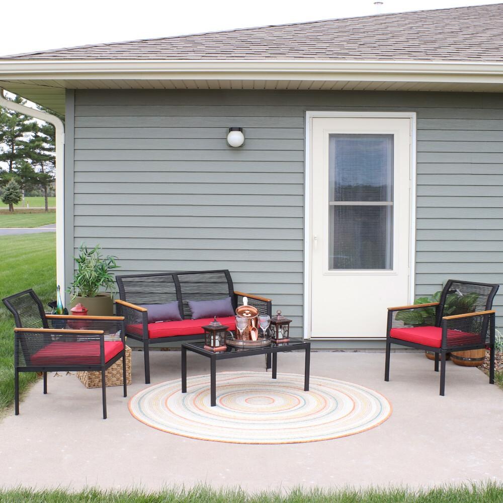 Sunnydaze Decor Coachford 4-Piece Black Resin Rattan Outdoor Patio Furniture Set - Red Cushions - GF-979 image
