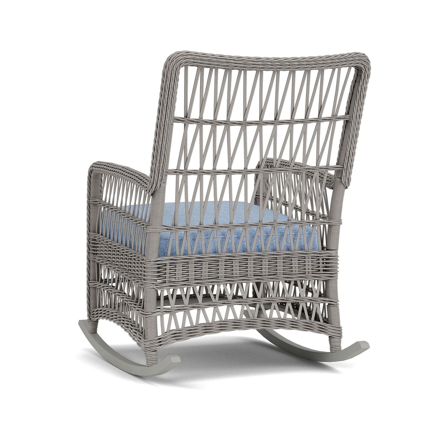 Lloyd Flanders Mackinac High Back Porch Rocker in Putty Finish with Demo Skyway fabric - Rear Left thumbnail