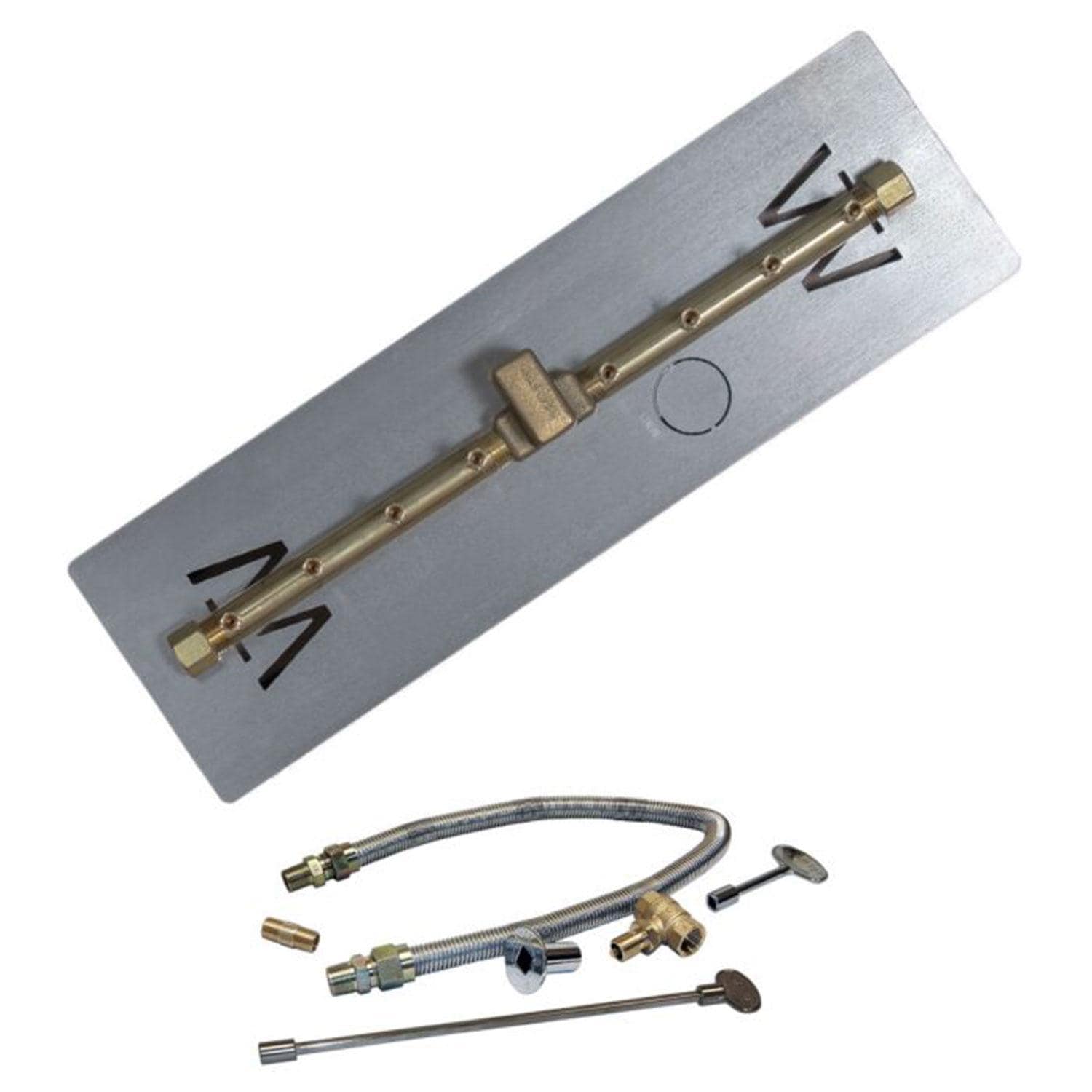 Warming Trends 17 5/8 Linear Brass Natural Gas/Propane Burner w/ 20 X 6-in Plate & Flex Line Kit