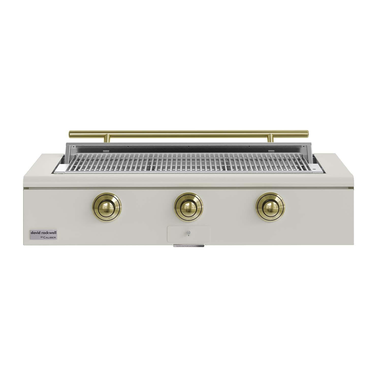 Caliber CRG-48BN00-A-050-H01 48-in Natural Gas Built-In Rockwell Grill - Antique White w/ Brass Hardware - White Background thumbnail