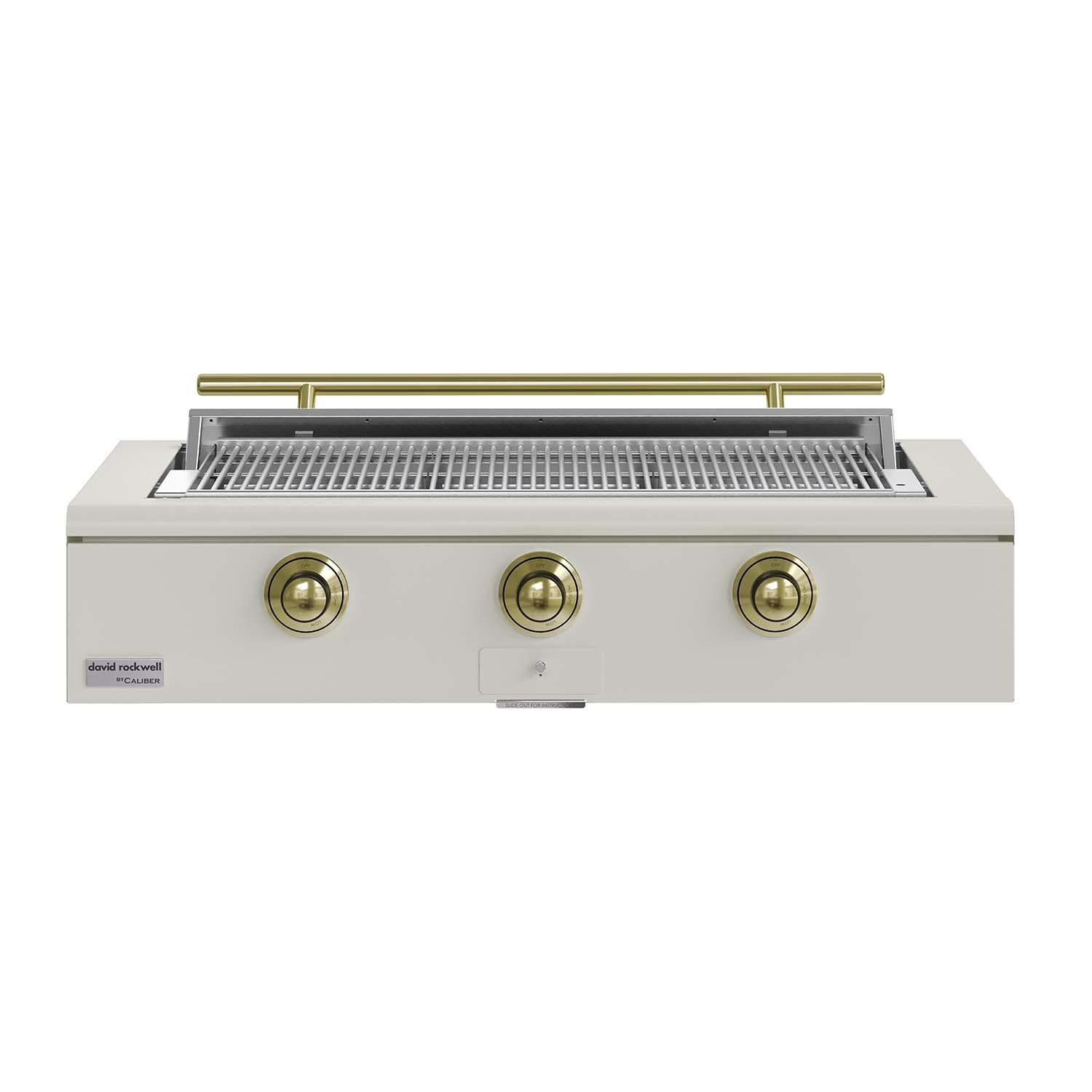 Caliber CRG-48BN00-A-050-H01 48-in Natural Gas Built-In Rockwell Grill - Antique White w/ Brass Hardware - White Background thumbnail