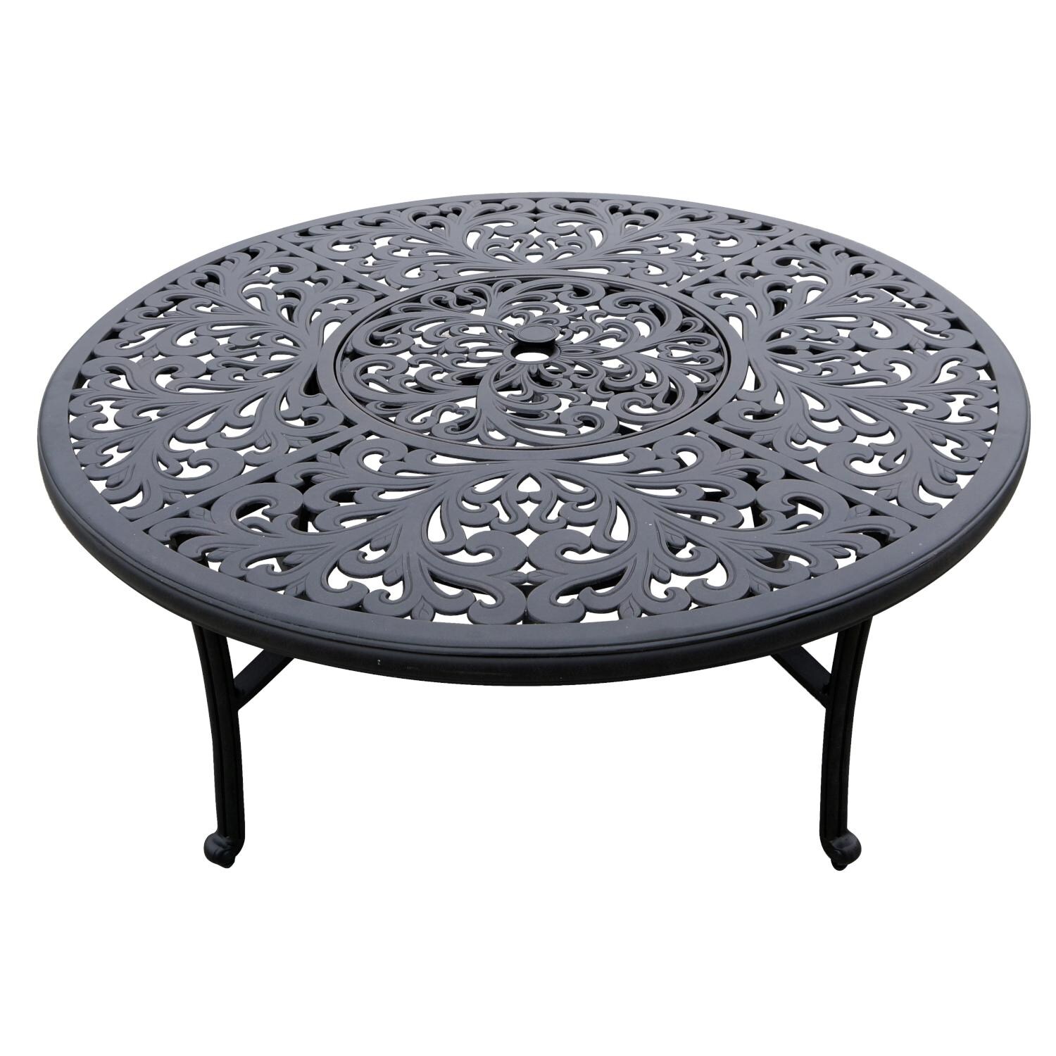 Darlee DL2056-5PCR-80QB Santa Monica 5 Piece Cast Aluminum Patio Fire Pit Conversation Set W/ Swivel Rocker Club Chairs - Table Top Detail thumbnail