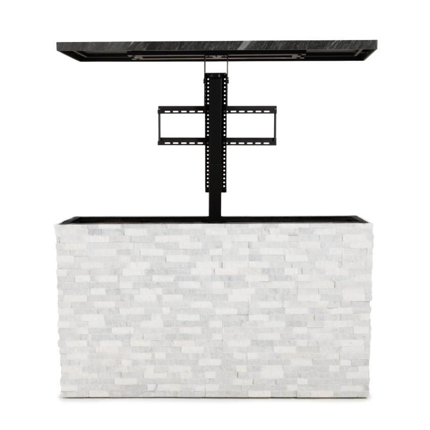 BBQGuys Signature 72 Inch 360 Degree Swivel Outdoor TV Lift Cabinet | Alaska Gray w/ Black Aluminum - Up Front - White Background thumbnail