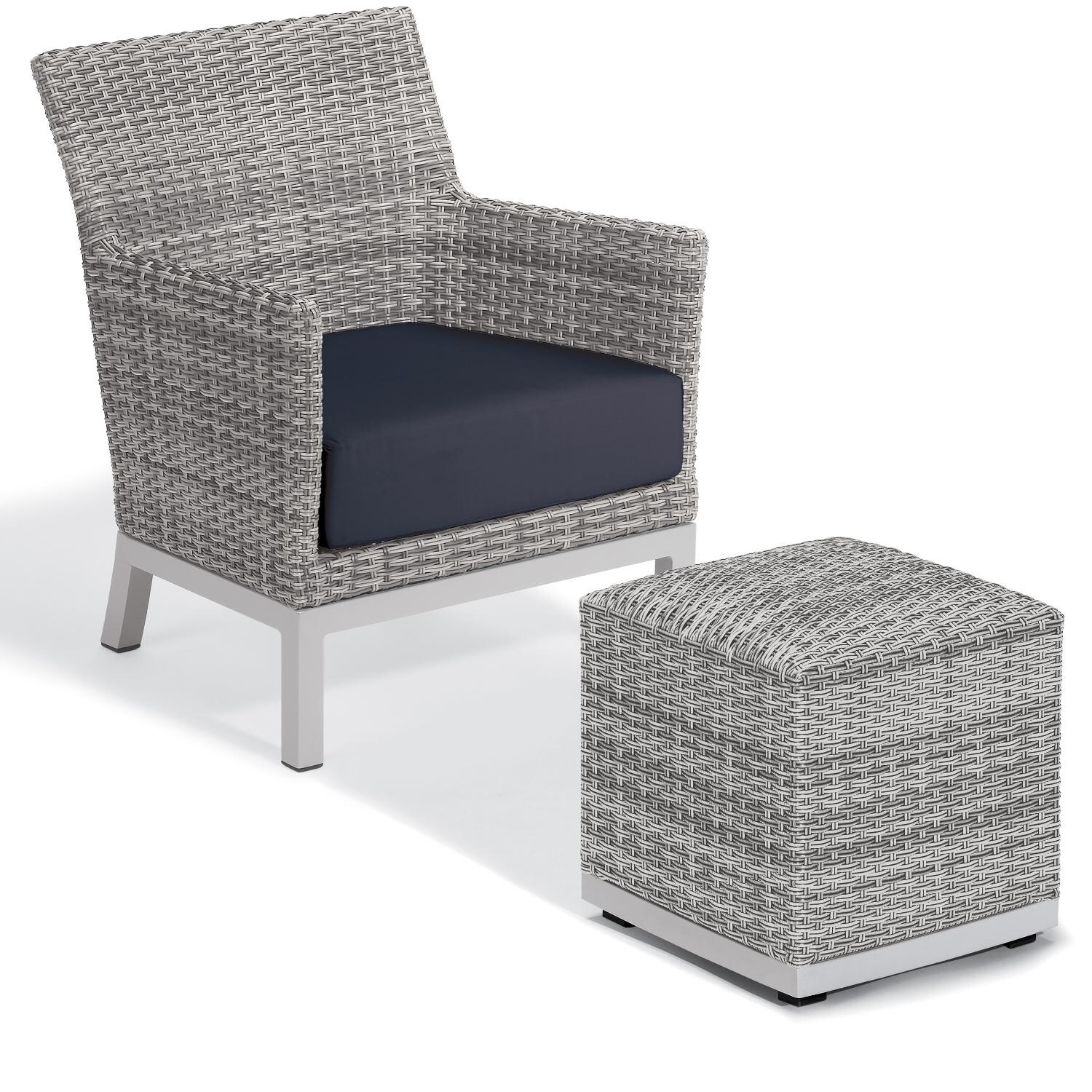 Argento 2 Piece Wicker Patio Seating Set W/ Ottoman By Oxford Garden - Midnight Blue thumbnail