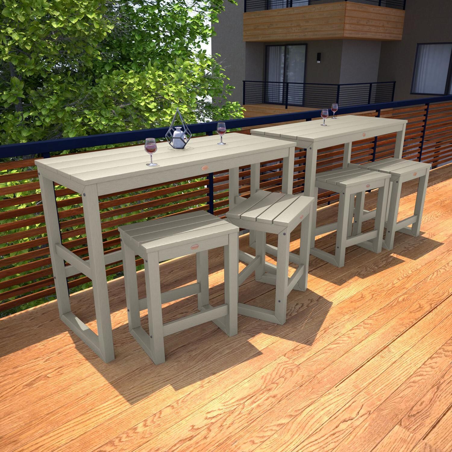 Lakeview Audubon 6 Pc Recycled Plastic Counter Height Balcony Dining Bar Set in Whitewash - On Patio - Long - Lifestyle thumbnail
