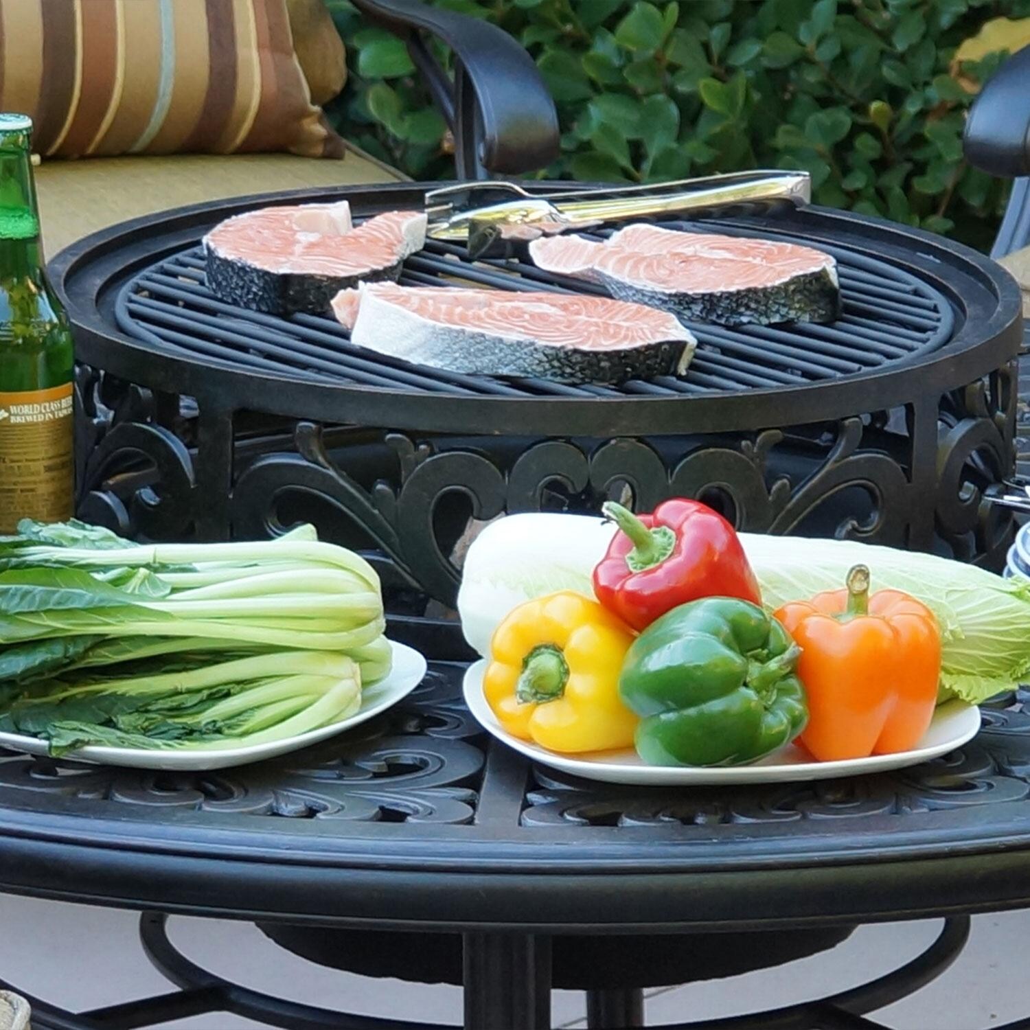 Darlee Nassau 5 Piece Cast Aluminum Patio Fire Pit Conversation Seating Set With 2 Swivel Rockers - Used as Grill - Detail thumbnail