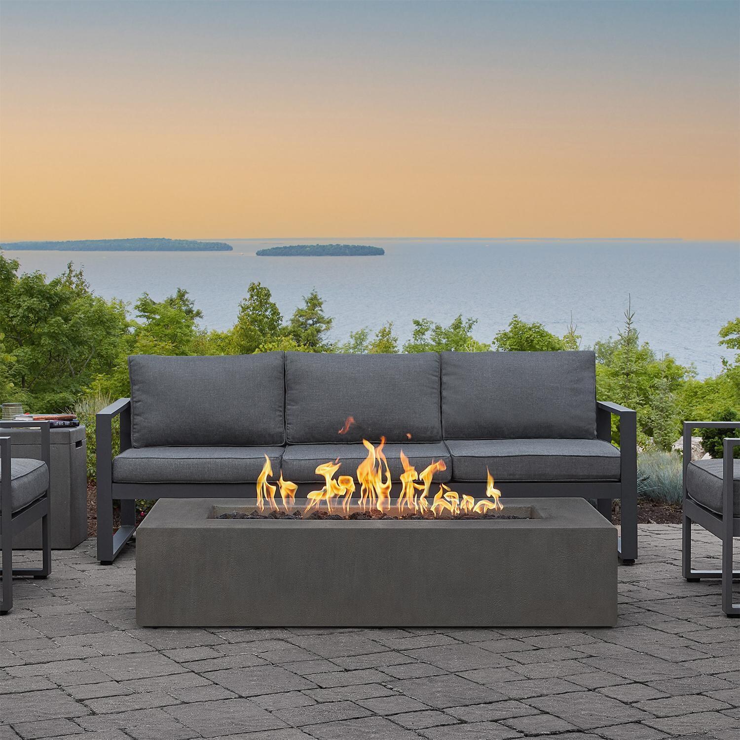 Olliewood 60 Inch Rectangular GFRC Natural Gas Fire Pit in Carbon by BBQGuys Signature