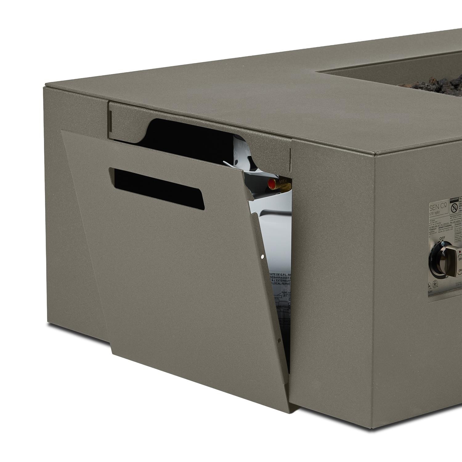 Covewood 72-in Rectangular Aluminum Propane Fire Pit Table in Cloud Gray by BBQGuys Signature - Hidden Propane Tank - Detail thumbnail