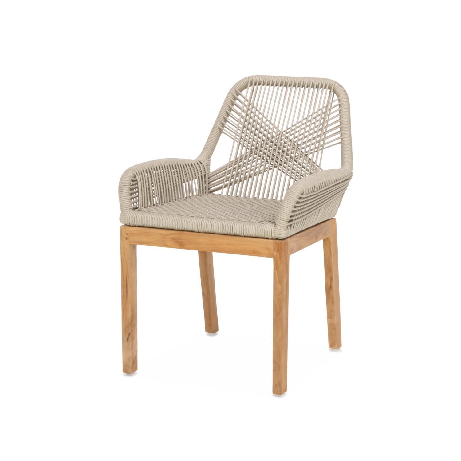 Teak + Table Breeze Olefin Rope & Teak Patio Dining Chair in Dune - White Background thumbnail
