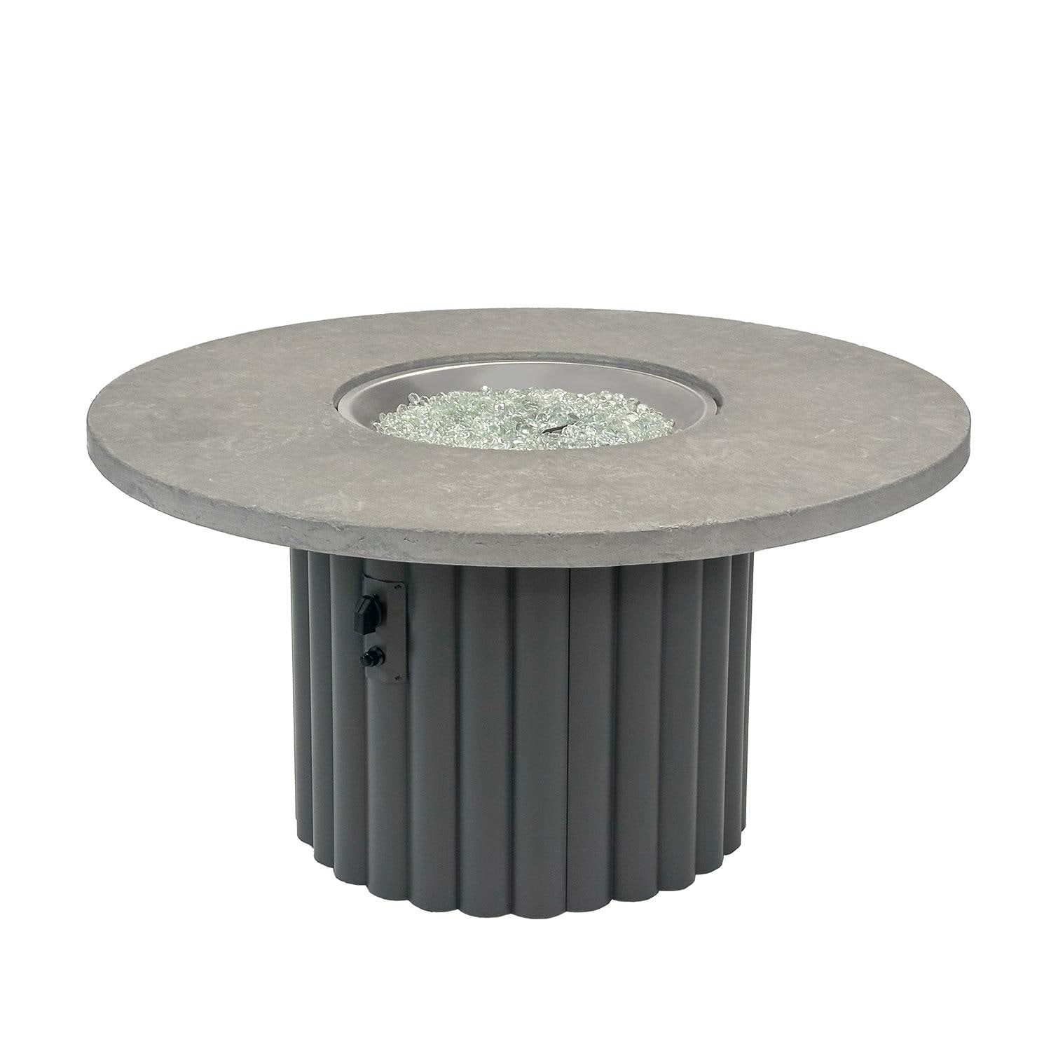 Reverie 48-in Round Aluminum Propane Fire Pit Table in Relic Grey Supercast Table Top & Charcoal Base by The Outdoor GreatRoom Company