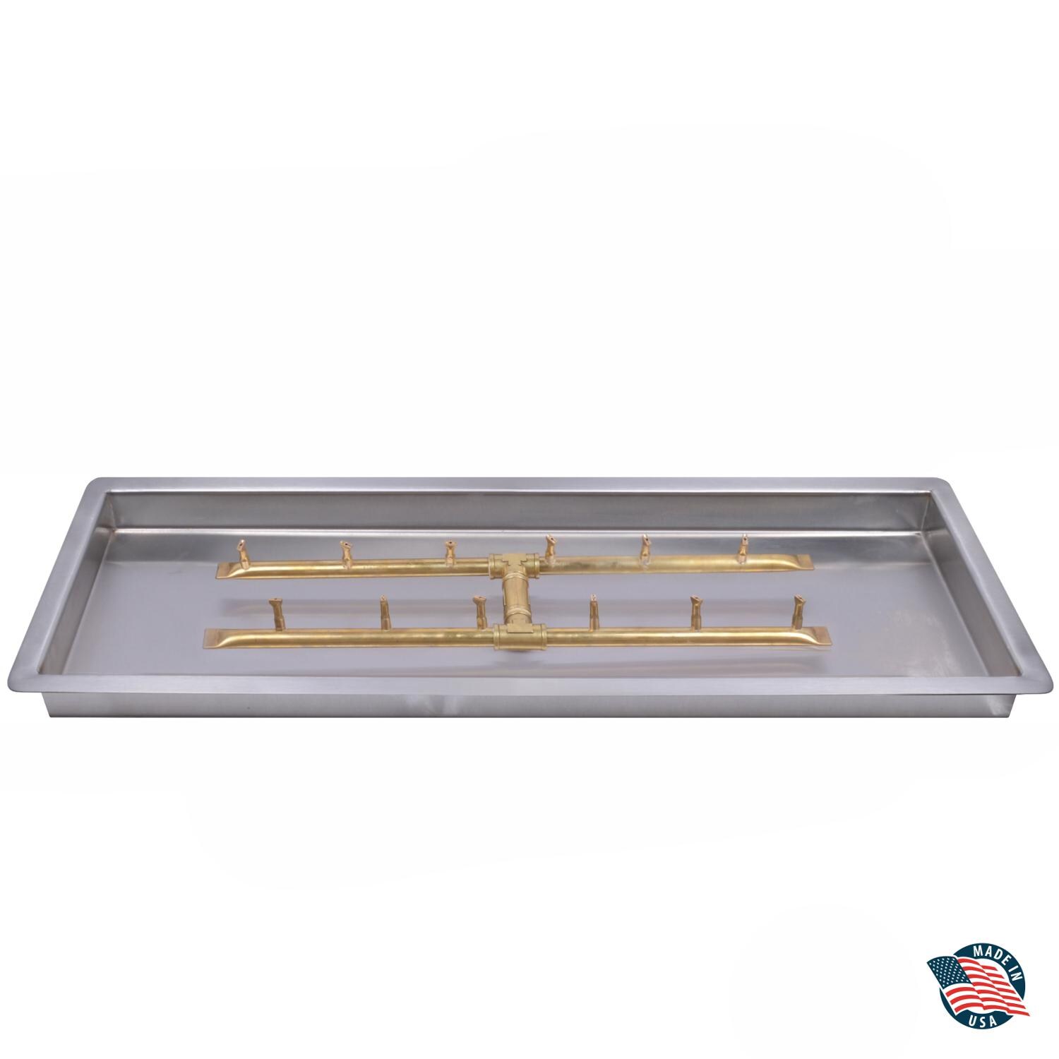 The Outdoor Plus Bullet Burner Drop in Pan Kit - 48-inch Rectangle Drop in Aluminum Fire Pan with 36-inch Brass Linear H Bullet Burner - 12V Electronic Ignition Kit