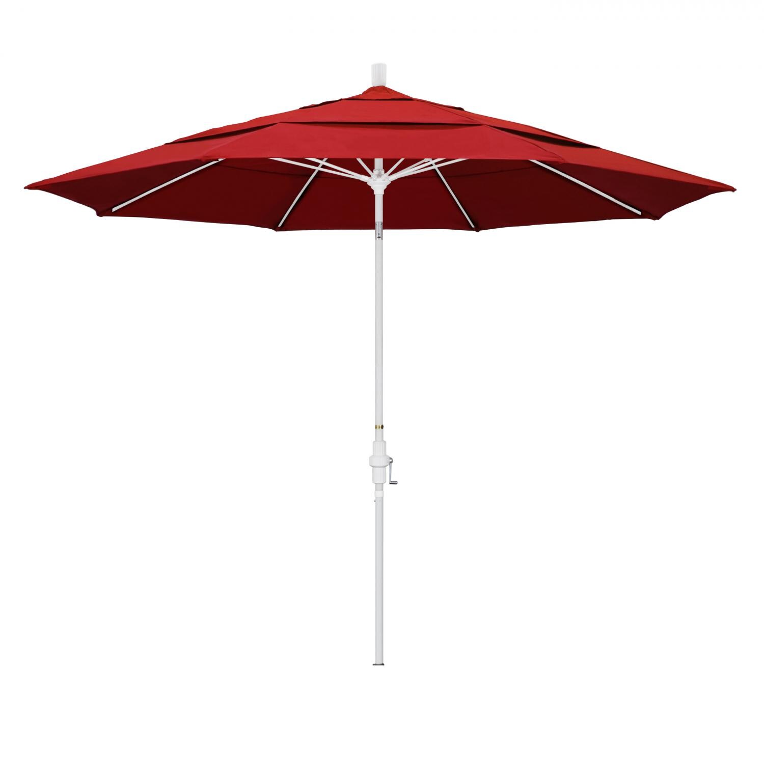 California Umbrella 11 Ft Octagonal Aluminum Collar Tilt Patio Umbrella W/ Crank Lift & Fiberglass Ribs - Matted White Frame / Olefin Red Canopy thumbnail