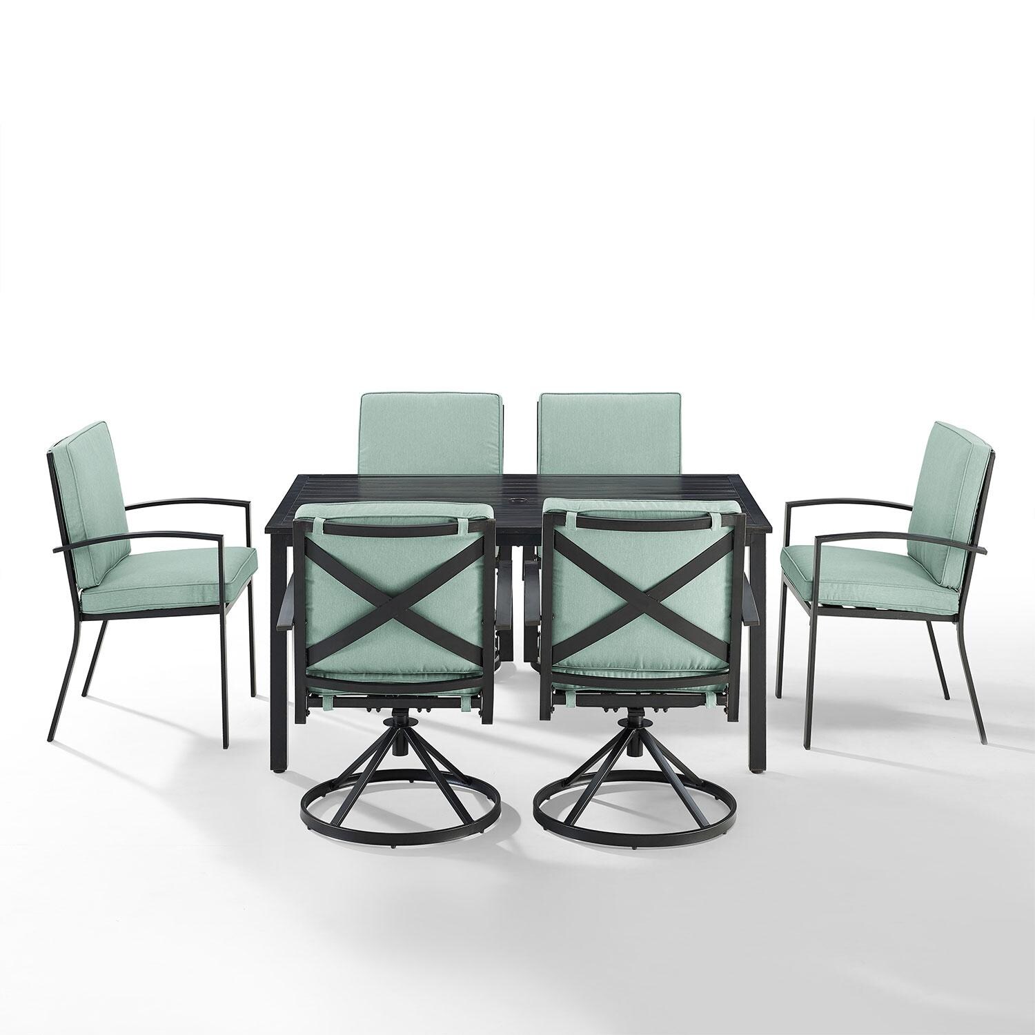 Ultimate Patio UP-82257BZ-MI 7Pc Outdoor Dining Set in Mist - Front View - White Background thumbnail