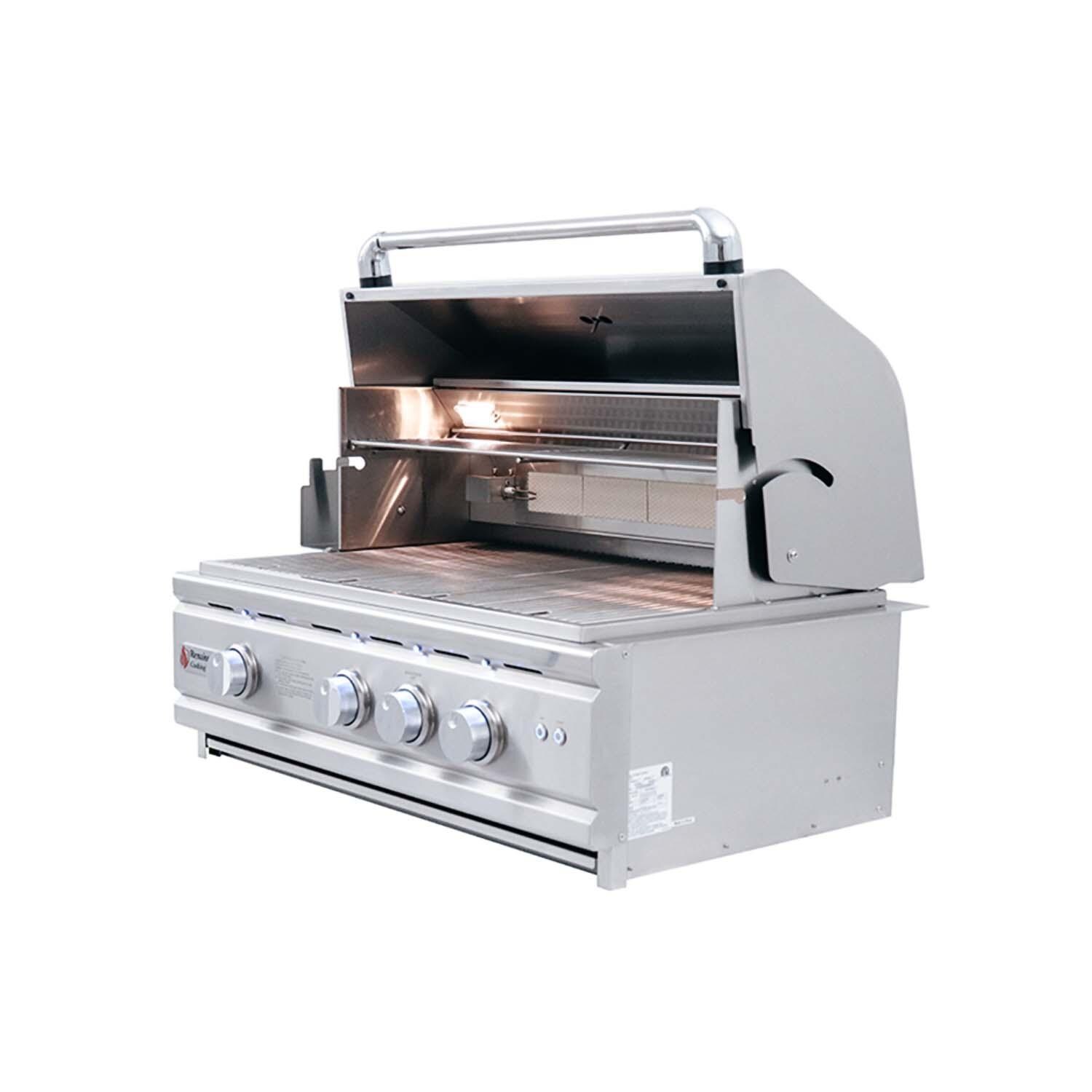 RCS RON30BLP Cutlass Pro 30 Inch Built-In Propane Grill - Hood Open Right Angled View - White Background thumbnail