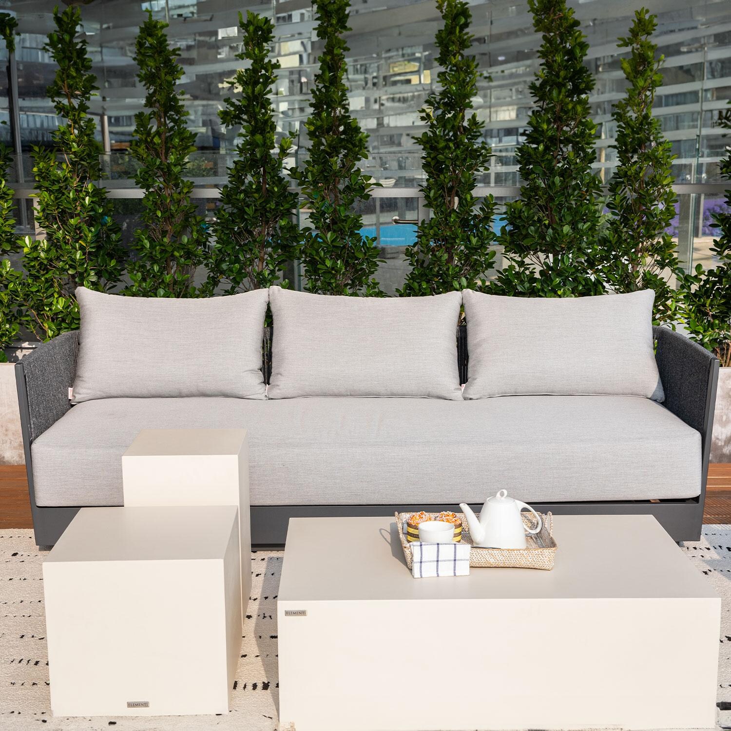 Elementi Capri Outdoor Aluminum 3 Person Sofa w/ Sunbrella Cushions