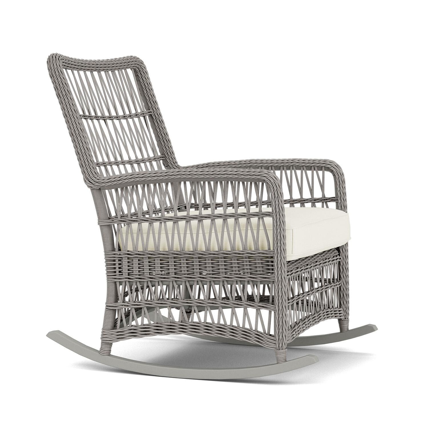 Lloyd Flanders Mackinac High Back Porch Rocker in Putty Finish with Sailcloth Salt fabric - Right Side thumbnail