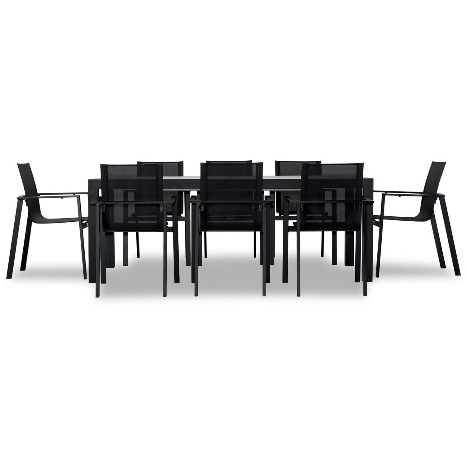 Spring Bay 9 Piece Extendable Dining Set in Black/Concrete - Front View - White Background thumbnail