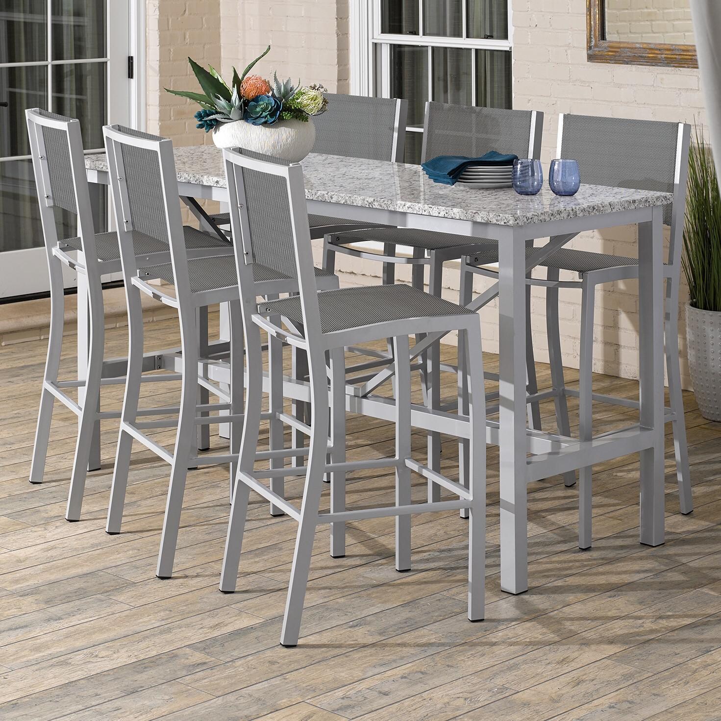 Travira 7 Piece Aluminum Patio Bar Set W/ 72 X 30 Inch Rectangular Table and Lite-Core Ash Tabletop By Oxford Garden - On The Patio thumbnail