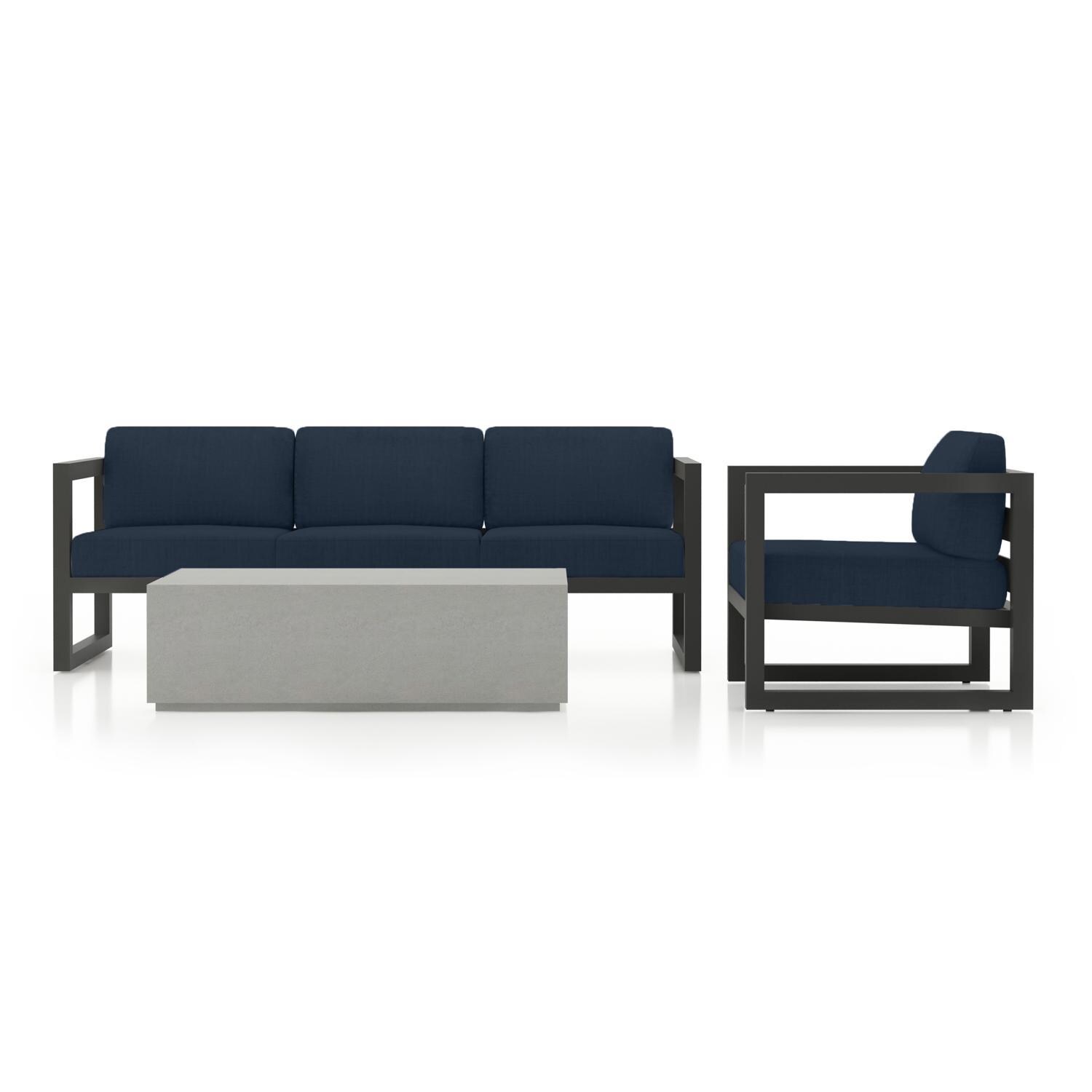 Misty Cove 3 Pc Seating Set in Slate w/Coffee Table & Spectrum Indigo Cushions by Lakeview - Complete Set - Lifestyle thumbnail