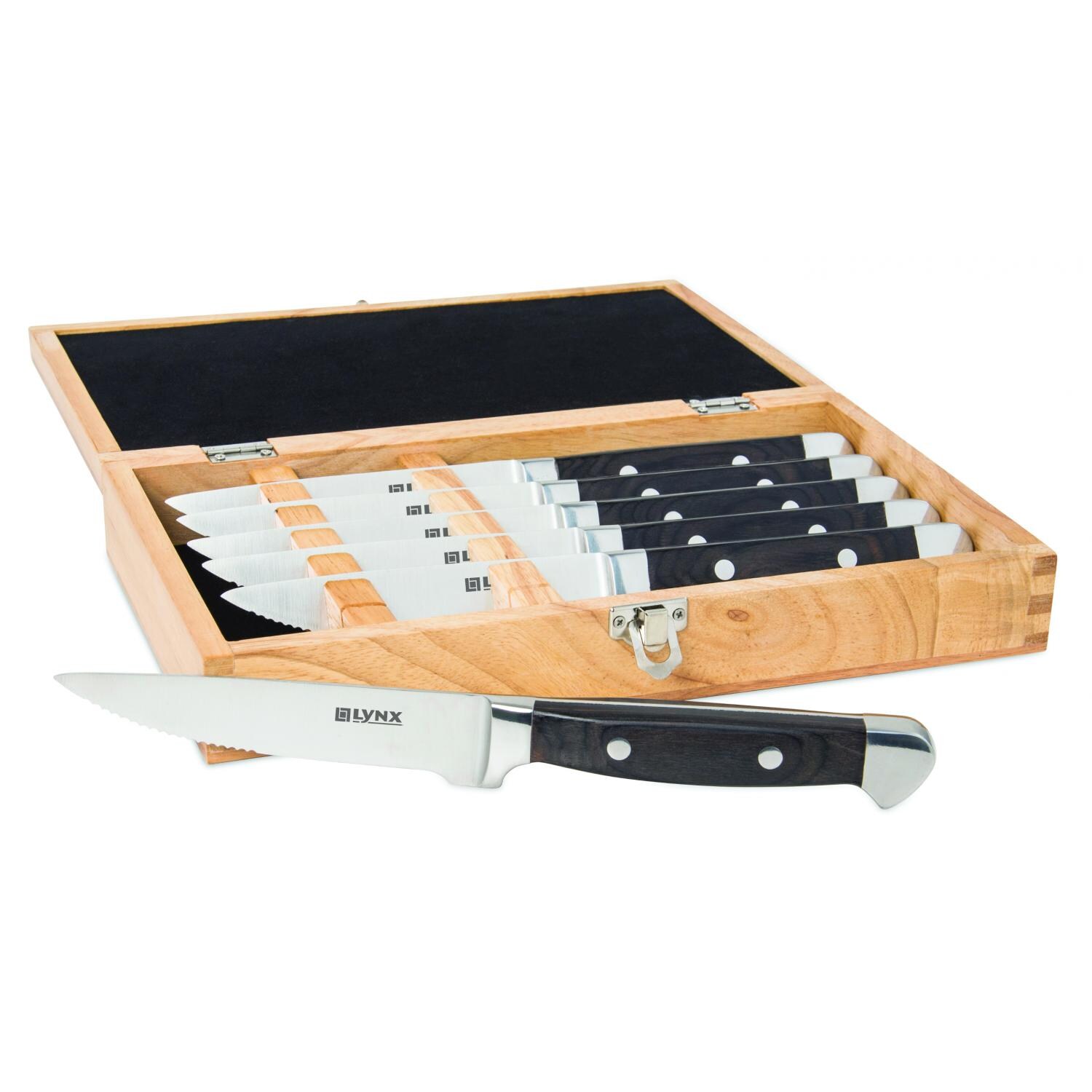 Lynx 6-Piece Stainless Steel Steak Knife Set In Wood Presentation Box - LSTK