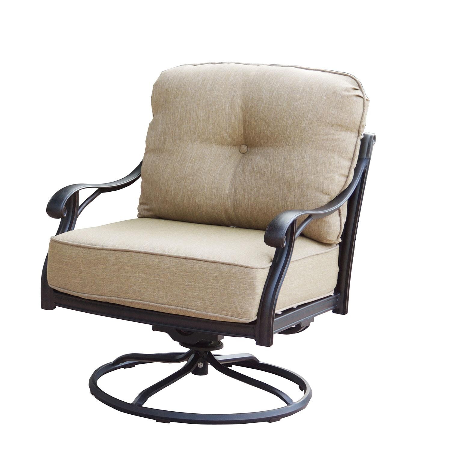 Darlee Nassau 4-Piece Patio Propane Fire Pit Sofa Conversation Set (with 2 Swivel Rocker Club Chairs) with Cushions and 47 Inch Round Fire Pit Chat Table and Fireglass - Chair Front - White Background thumbnail