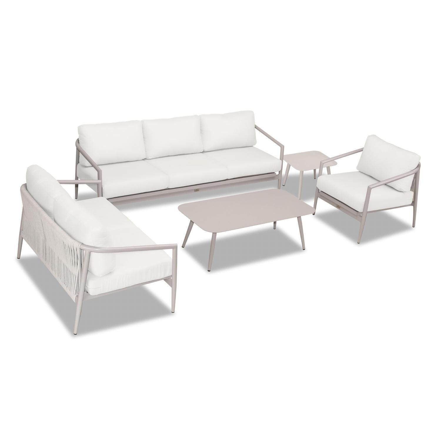 Lakeview Midnight Cove 5 Pc Aluminum Sofa Seating Set in Urban Stone/Canvas Natural - Top - White Background thumbnail