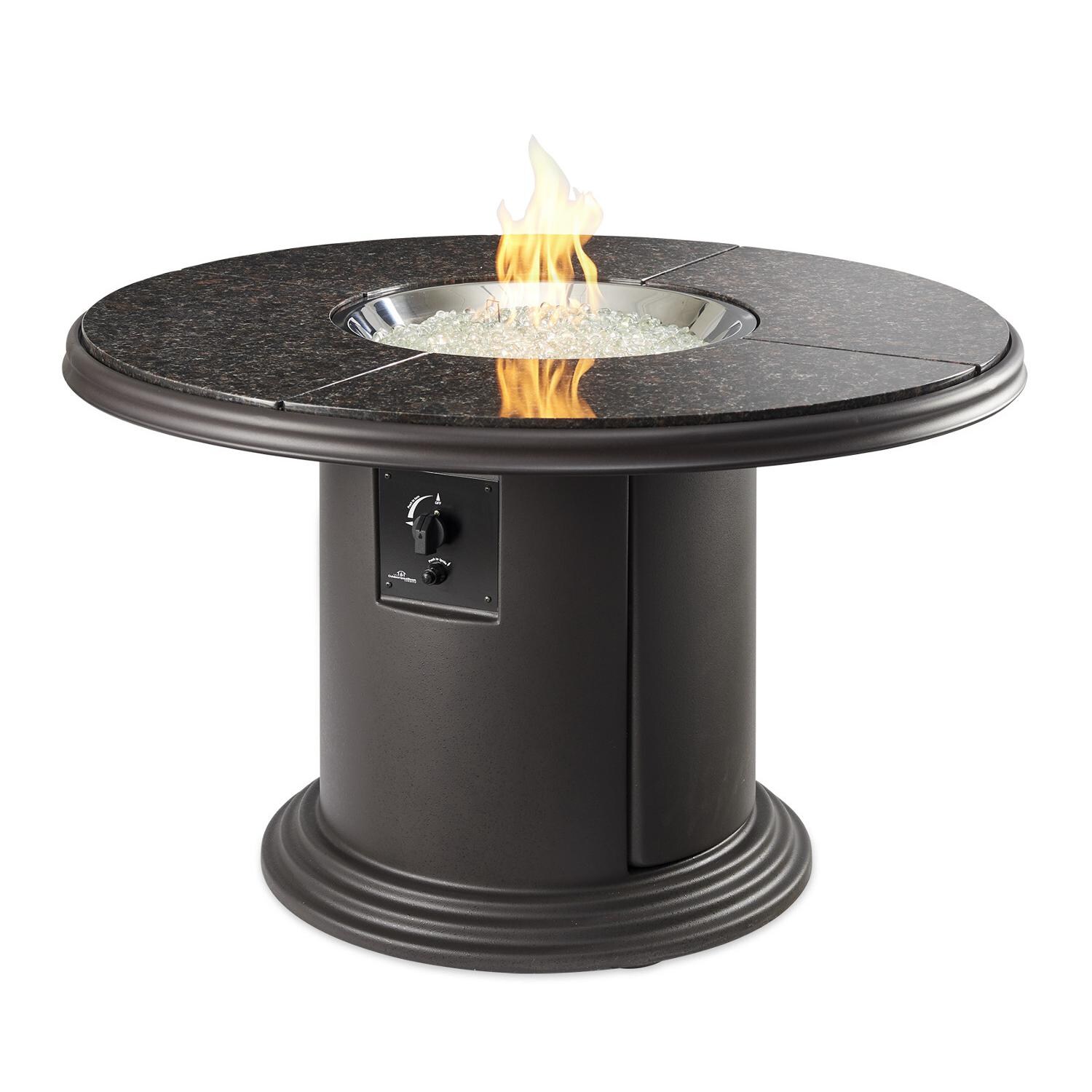 The Outdoor GreatRoom Company Grand Colonial Round Dining Height Gas Gas Fire Pit Table - British Brown - Flame thumbnail