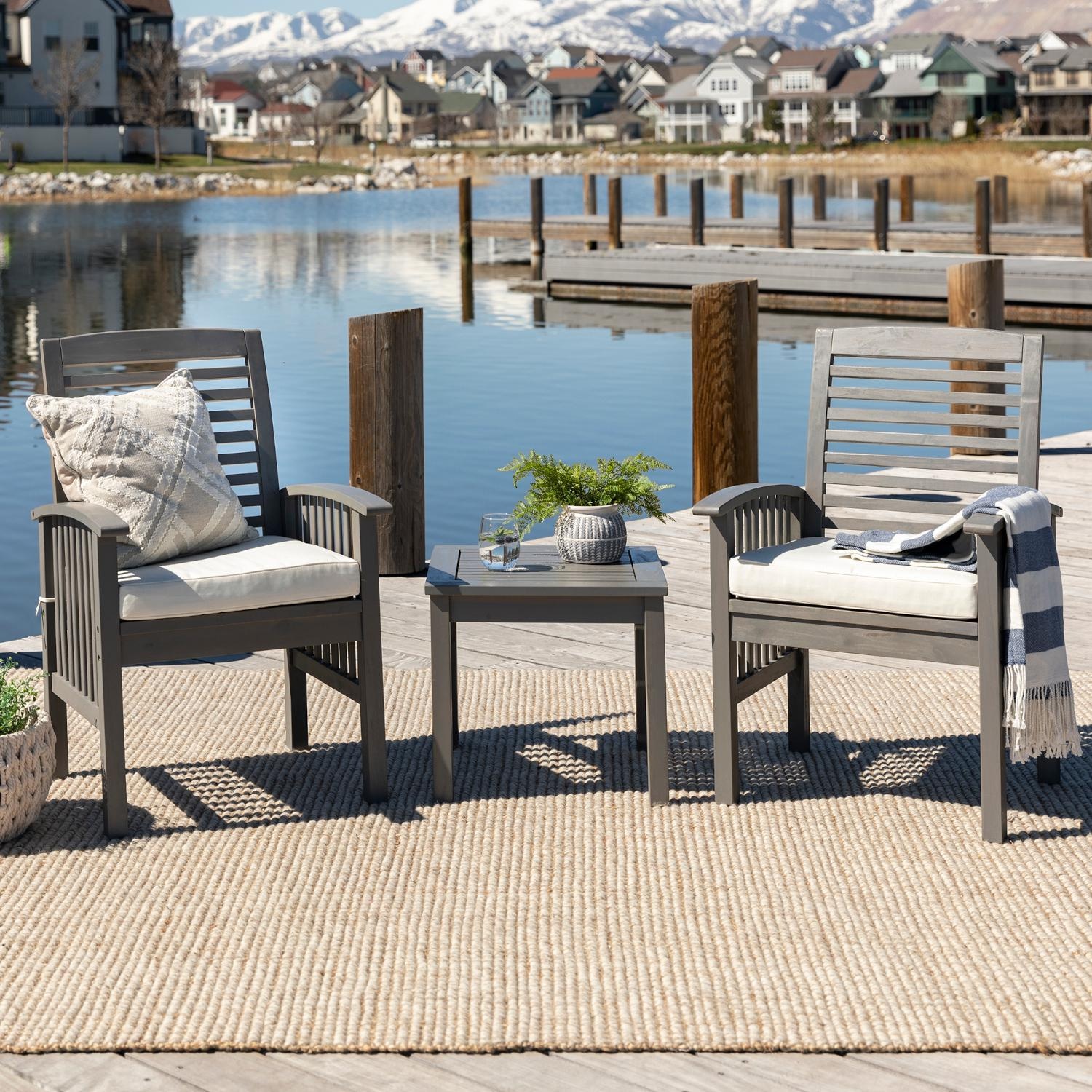 Ultimate Patio 3 Piece Acacia Seating Set W/ 20 Inch Square End Table - Gray Wash thumbnail