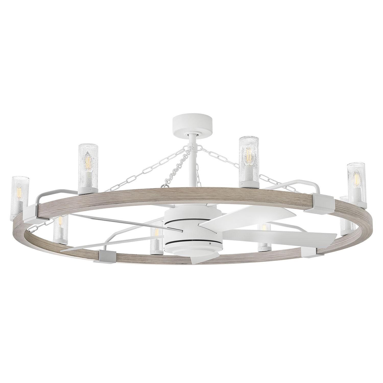 Hinkley Lighting 906144FMW-LWD Sawyer 52-in Indoor / Outdoor Smart Fandelier w/ 44-in Fan & LED Lighting - Matte White - Fan View - Detail thumbnail