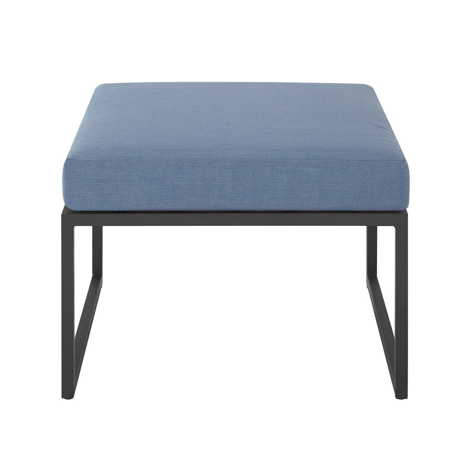 Ultimate Patio Chesterview 22 Inch Square Steel Patio Ottoman W/ Blue Cushion - Front View thumbnail