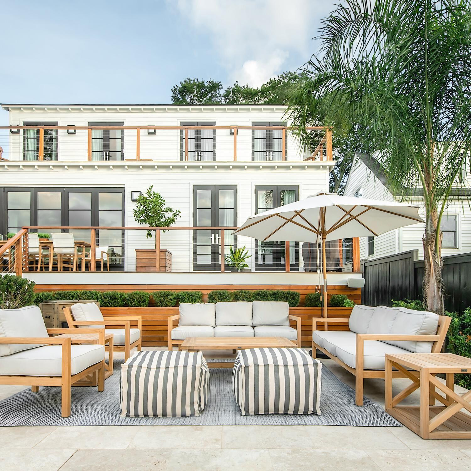 Teak + Table Monday Teak Patio Sofa in Granite - Patio - Lifestyle thumbnail