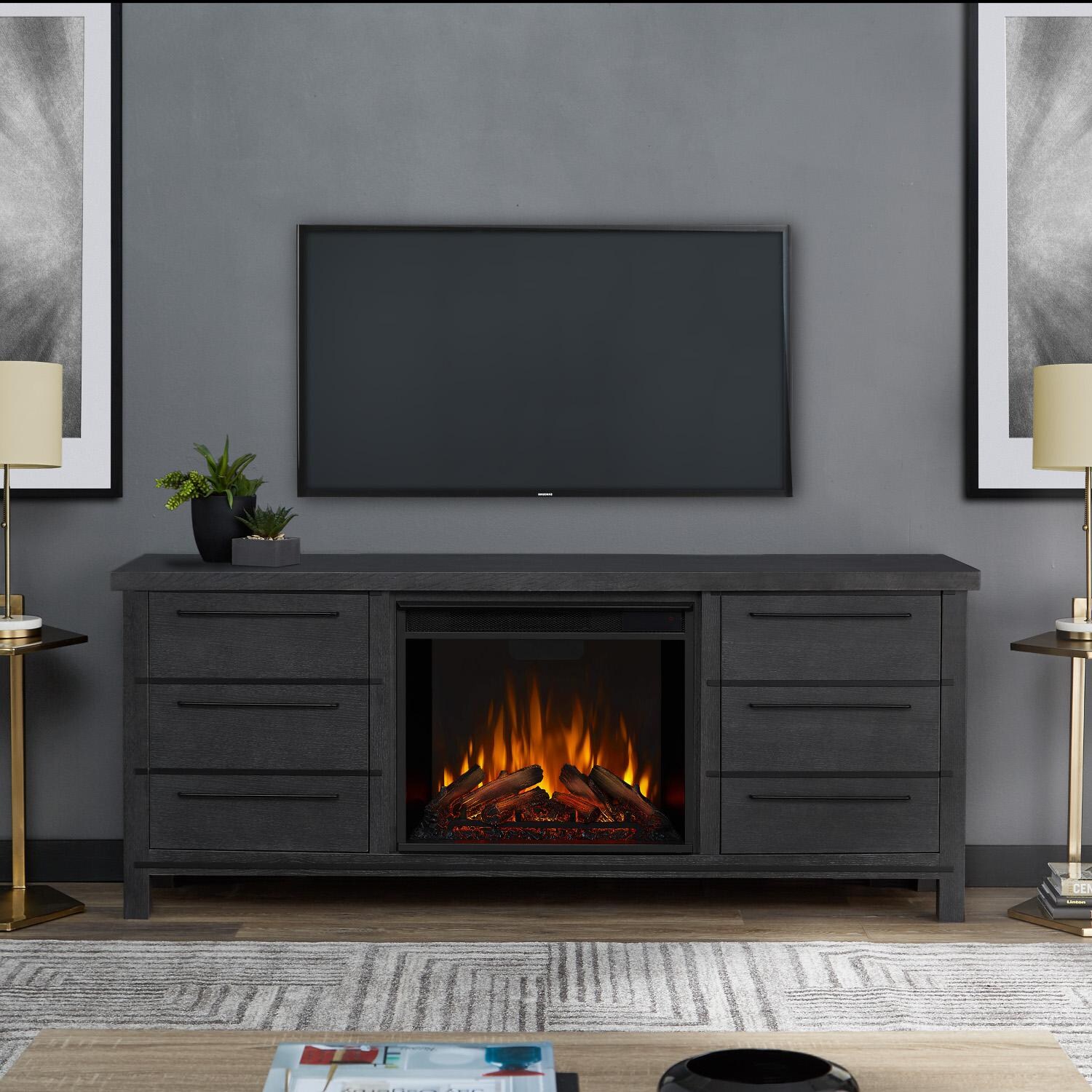 Real Flame 8280E-AGR Parsons 67-Inch Electric Fireplace Entertainment Center - Antique Gray