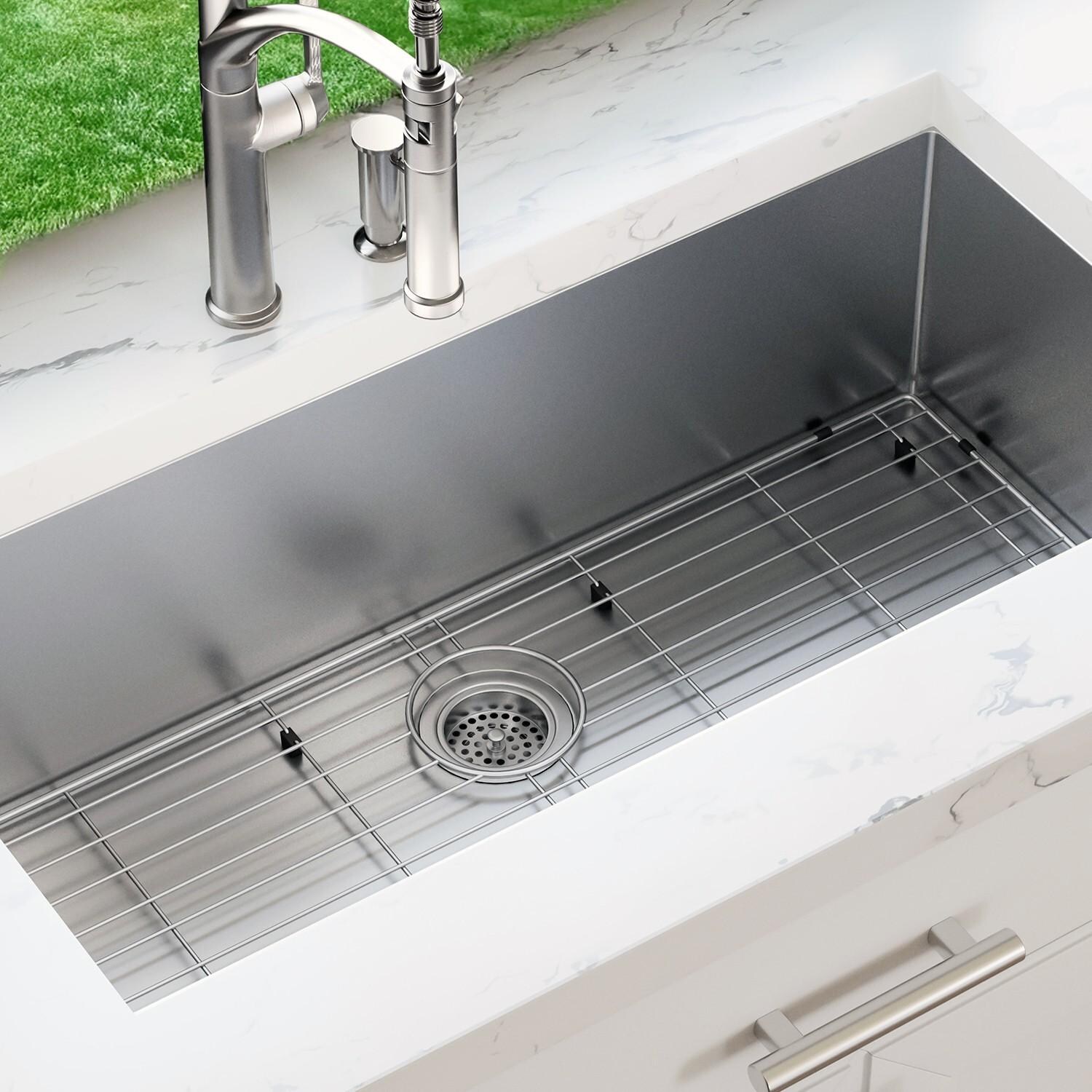 BBQGuys Signature Undermount Stainless Steel 36-Inch Single Bowl Sink W/Grid and Strainer - Lifestyle thumbnail